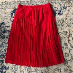 ANN TAYLOR pleated red midi skirt
